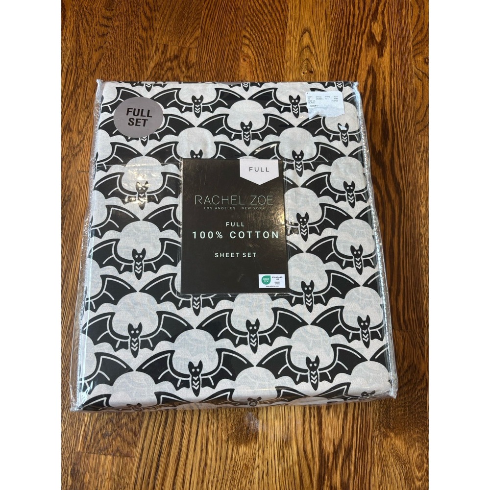 Rachel Zoe Halloween Black Bat 100% Cotton Full Sheet Set New Sealed